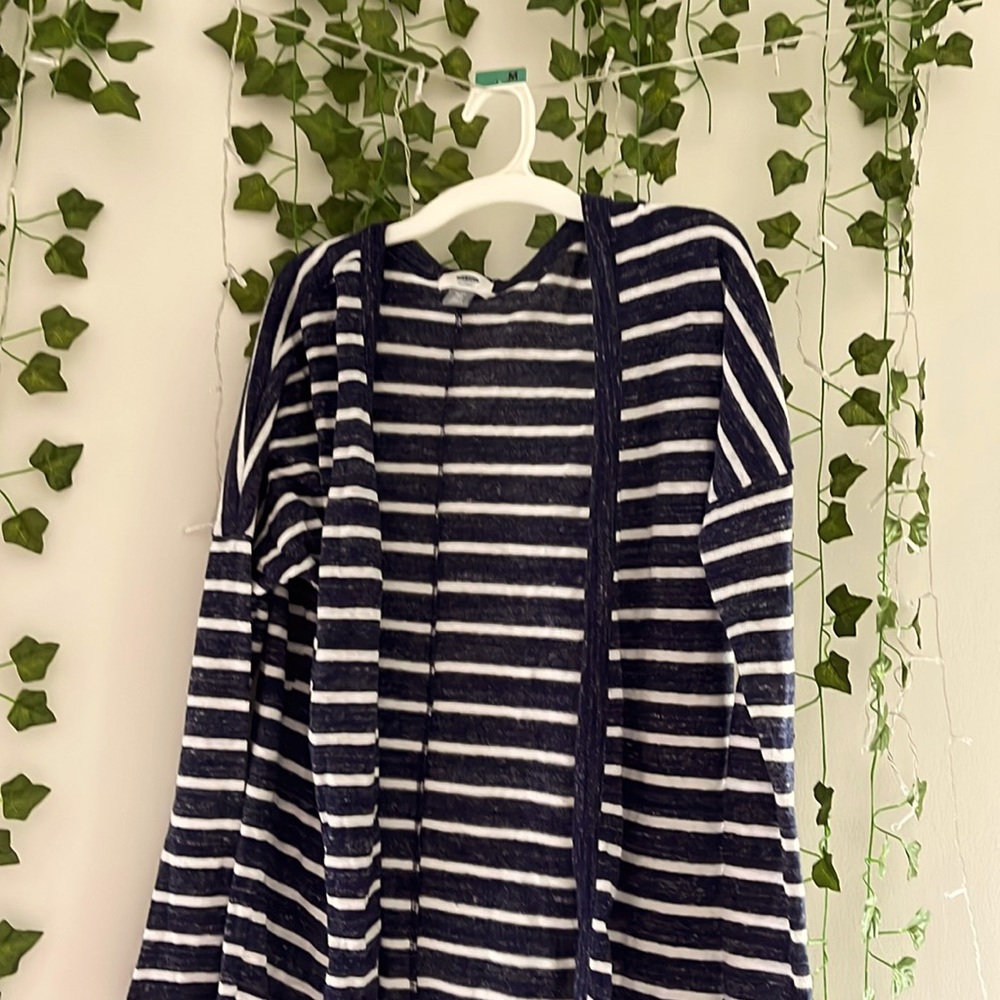 I am selling a blue and white striped cardigan. It is in great shape.